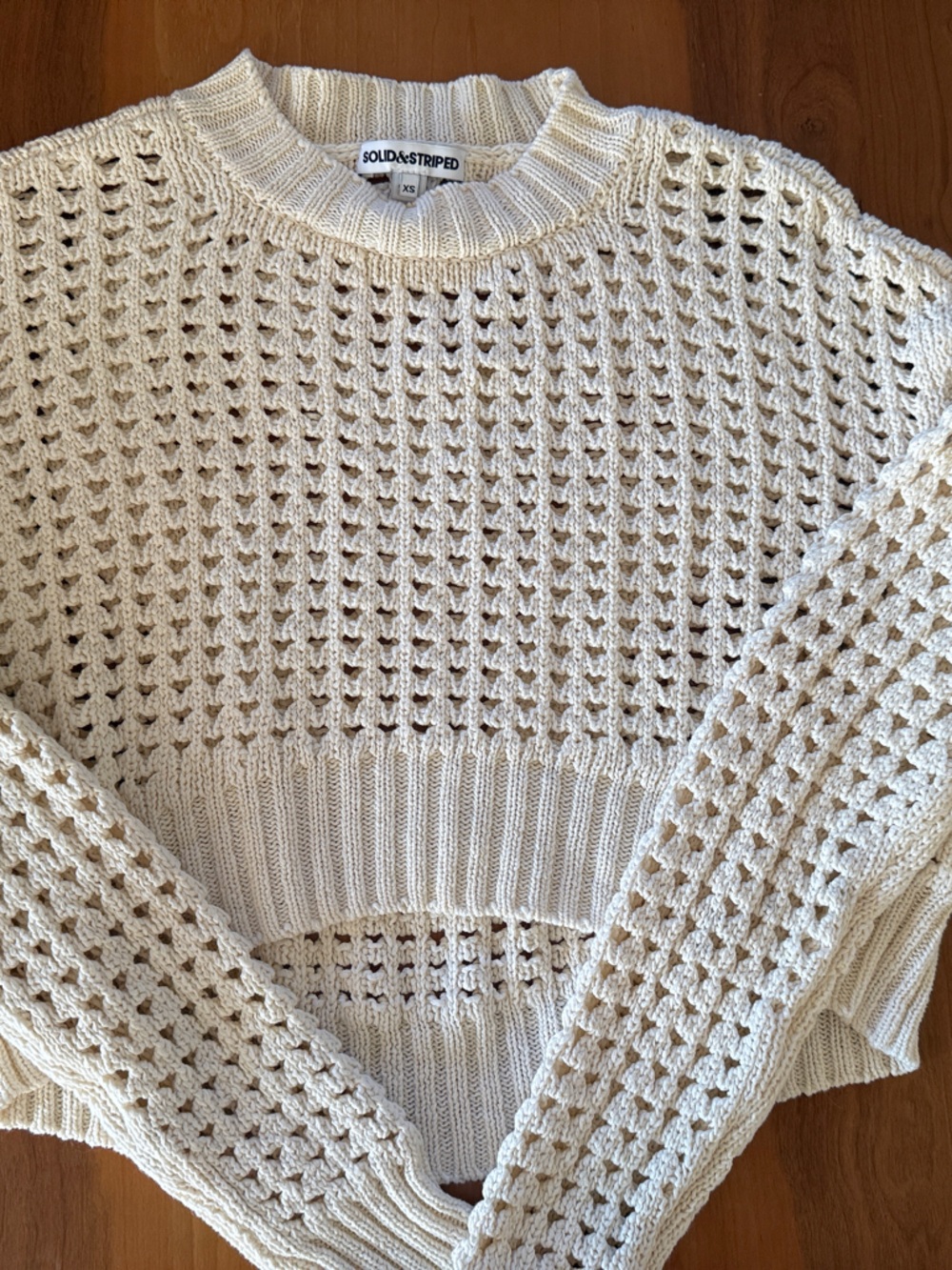 SOLID & STRIPED Cream Open-Weave Crewneck Sweater